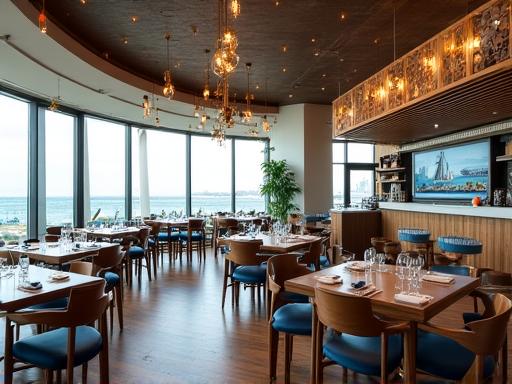 Wnętrze nowoczesnej restauracji w parku wodnym